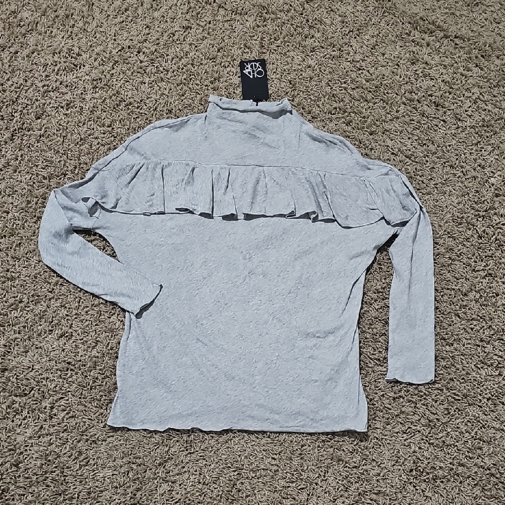 NWT Chaser Mock Neck Top Ruffle Stretch Turtleneck Medium Longsleeve